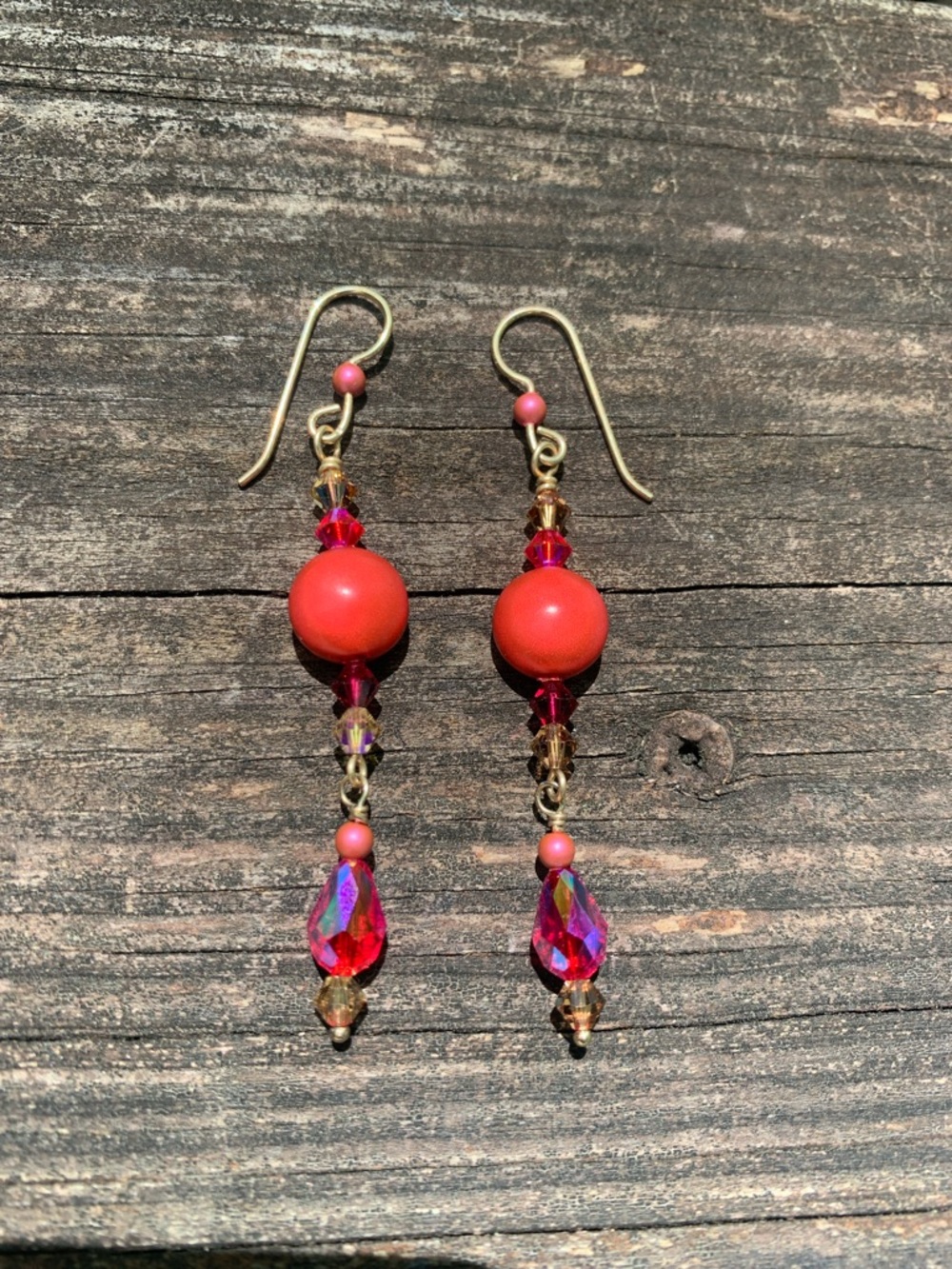 Handcrafted Red Bead Drop Earrings - Women Jewelry
